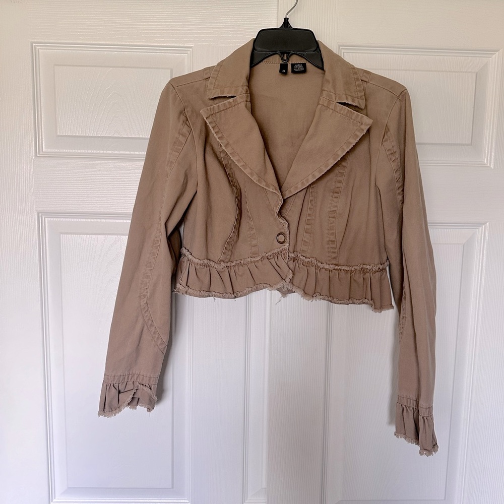 Mixit Tan Cropped Jacket Blazer Ruffles - Picture 2 of 7